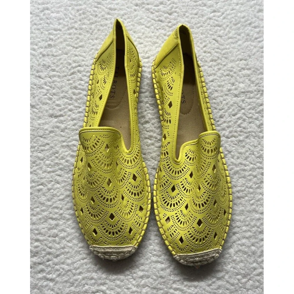 Talbots Flats Womens 10.5 Yellow Izzy Perforated Scallop Espadrille Coastal Boho